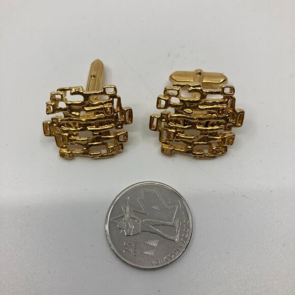 Vtg 1970 new with original box modernist minimalist gold mens cuff links - Picture 2 of 2